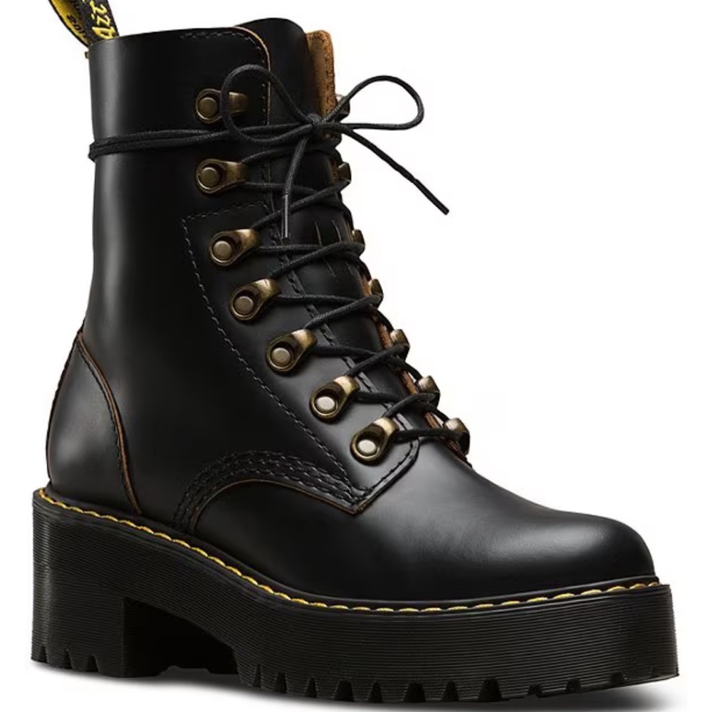 Leona Smooth Leather Chunky Lug Sole Platform Heel Combat Boots.NEW IN BOX